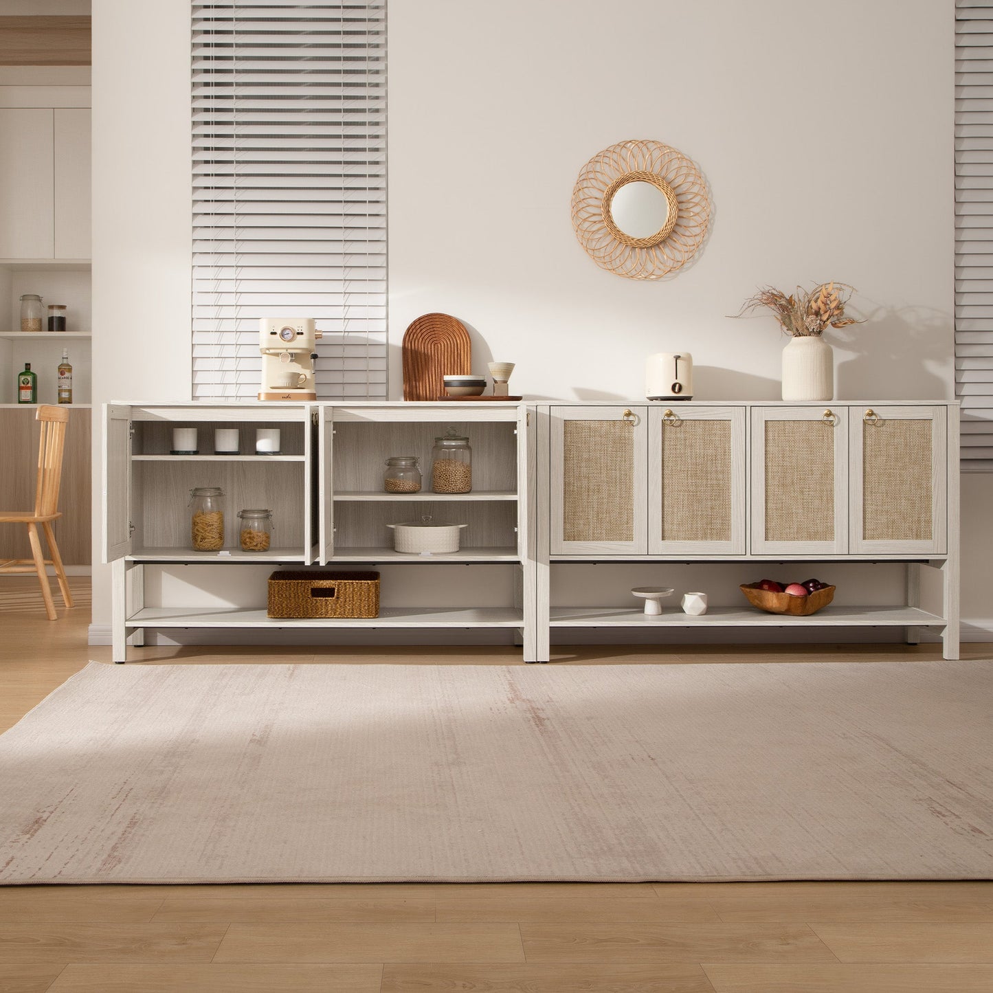 Terra 4 Doors Sideboard and 3 Drawers Nightstands Set for Living Room