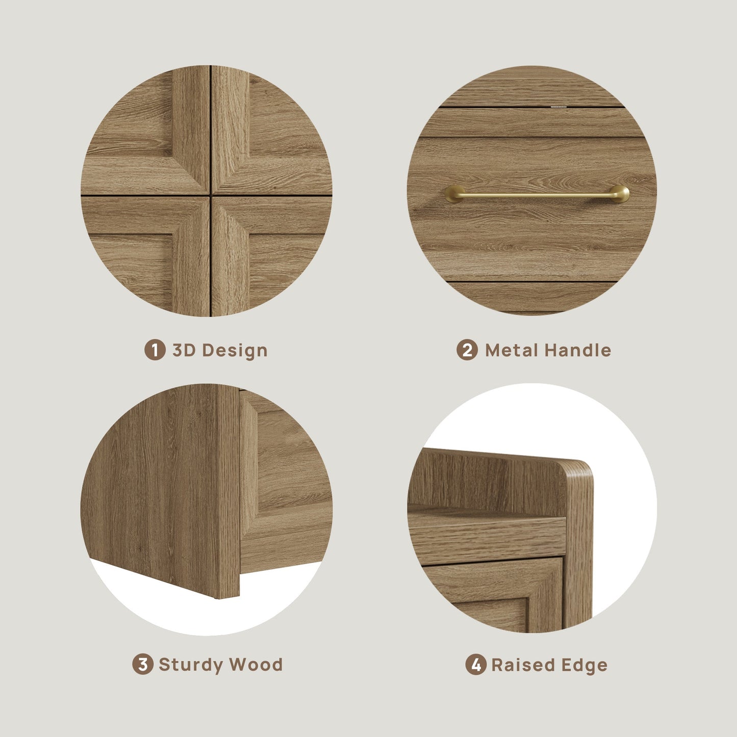 Helio 6-Drawer Dresser and Nightstands Set For Living Room