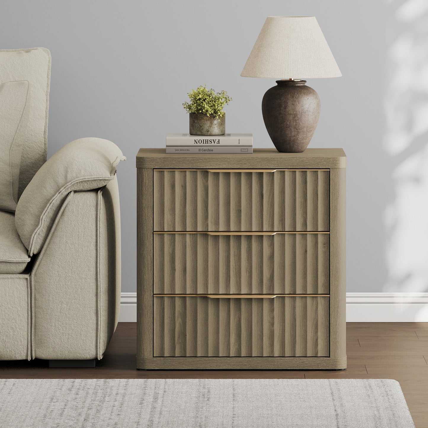 Cas Nightstands 3 Drawers, Golden Handle