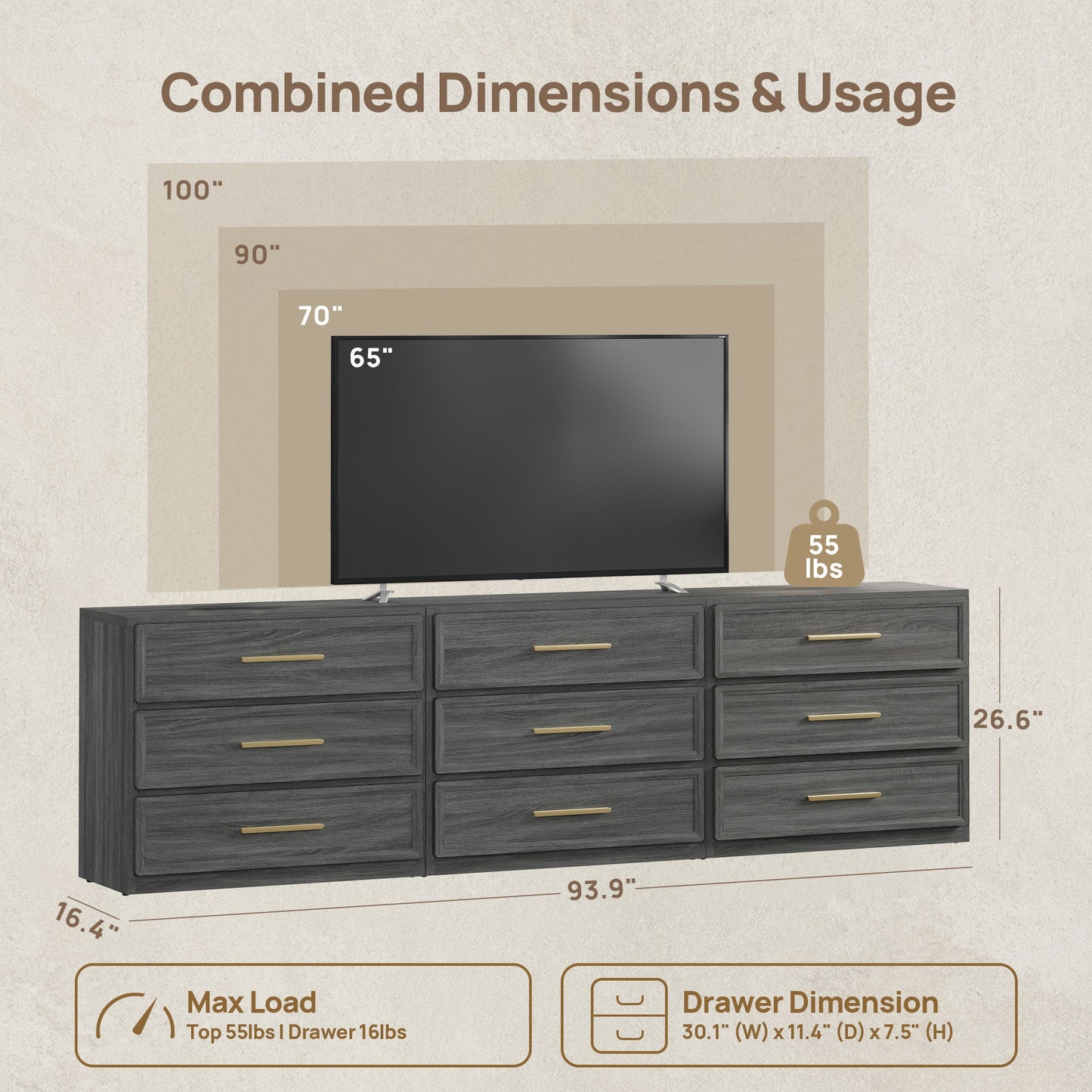 Crescent Dresser and Nightstands Set
