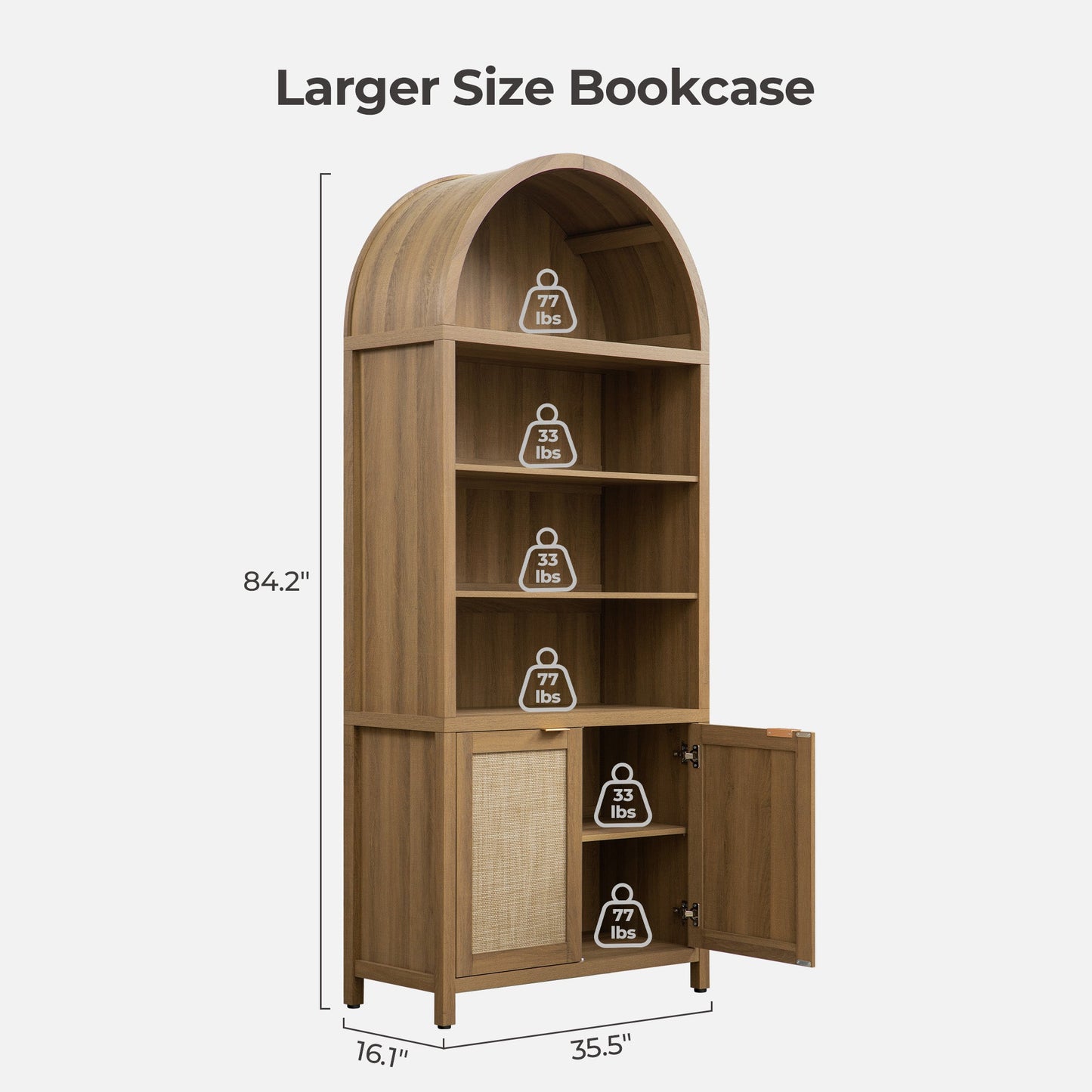 Savanna Arched Bookcase, 84.2Inch Height