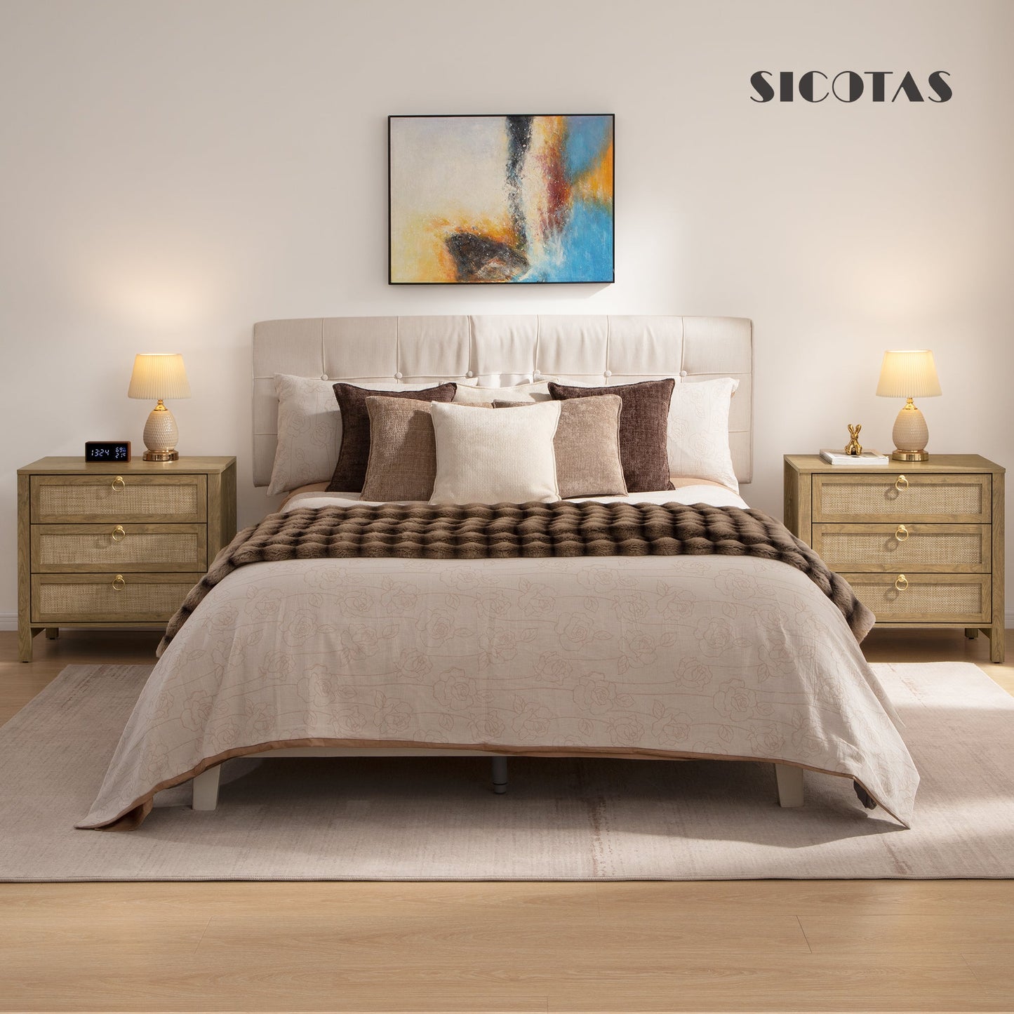 Terra 4 Doors Sideboard and 3 Drawers Nightstands Set