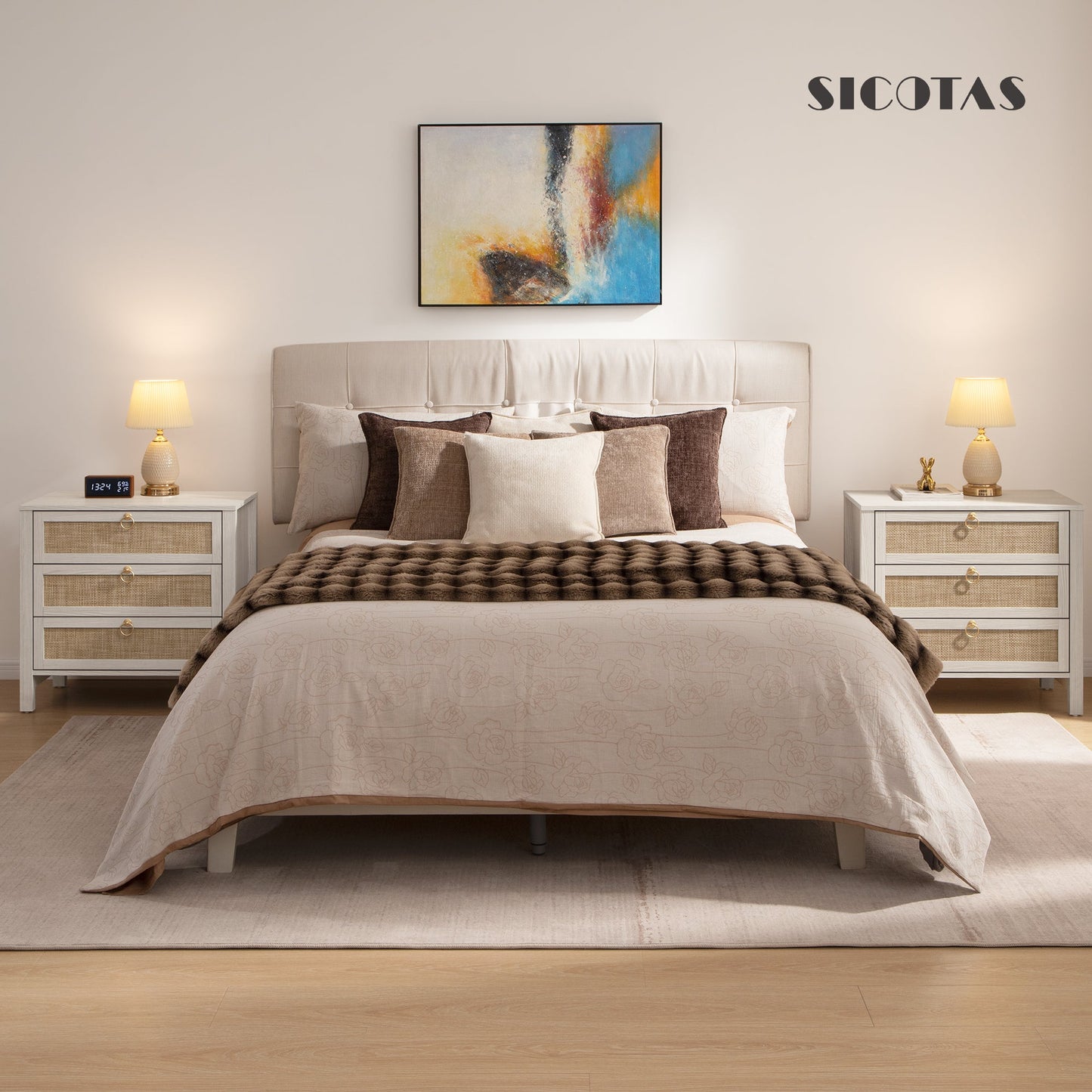 Terra 4 Doors Sideboard and 3 Drawers Nightstands Set for Living Room