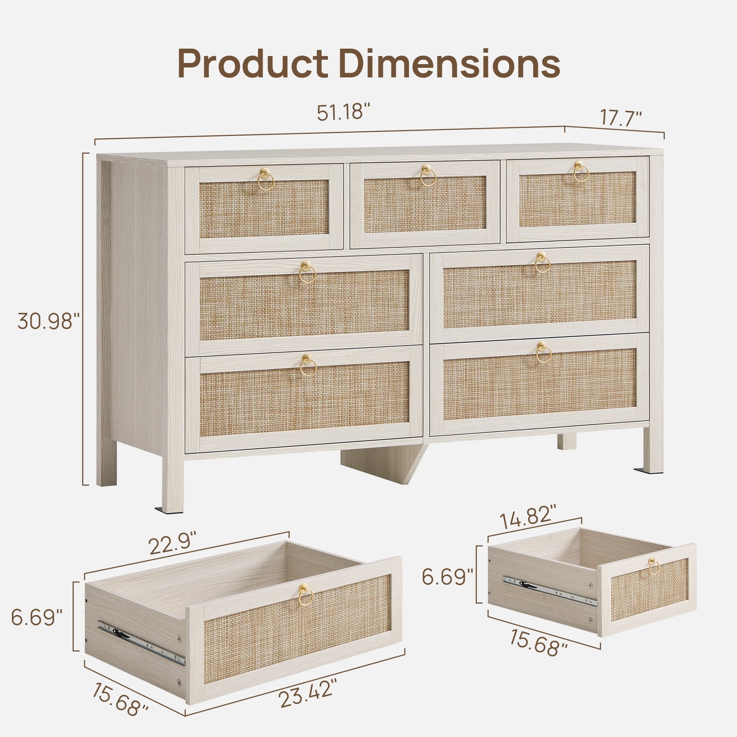 Terra White 7 Drawers Dresser