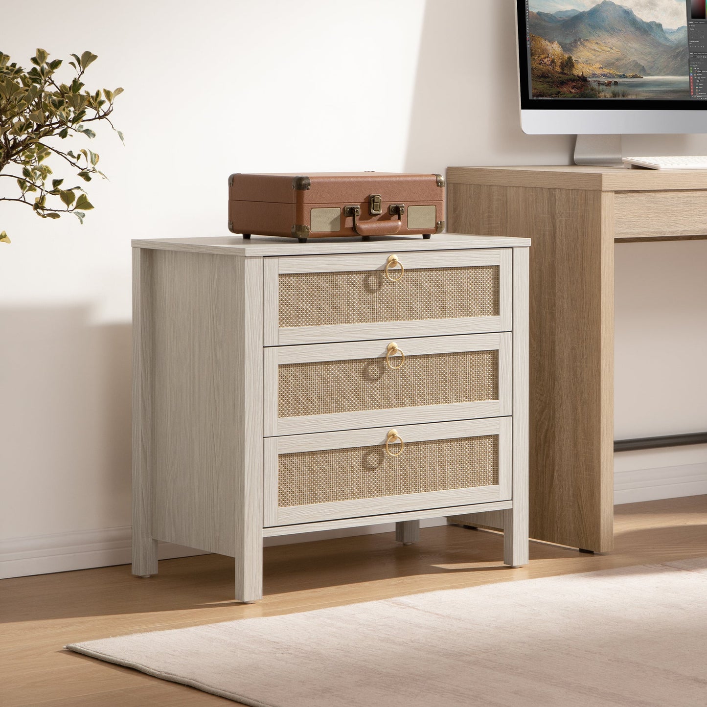 Terra 6 Drawers Dresser And Nightstands Sets, Golden Handle