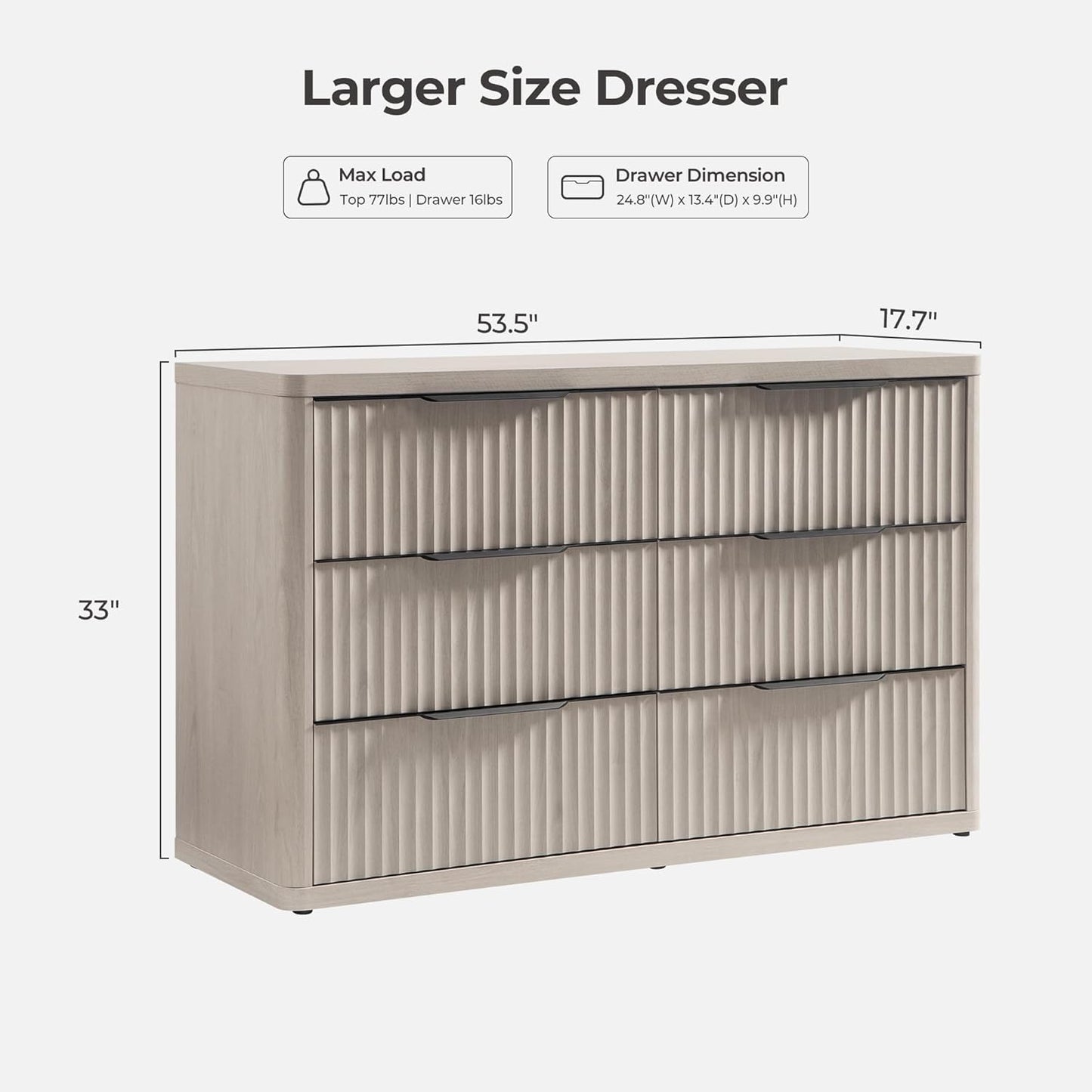 Cas 6 Drawers Dresser and 3 Drawers Nightstands Set for Bedroom