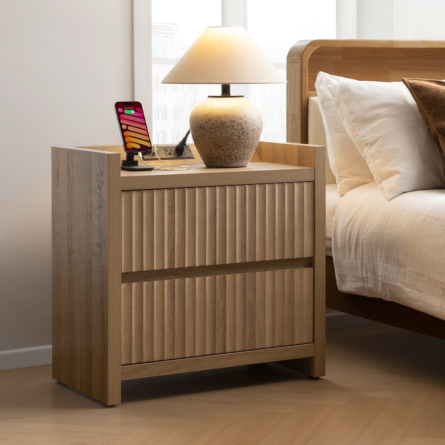 Prelude Night Table with Drawers and Charger