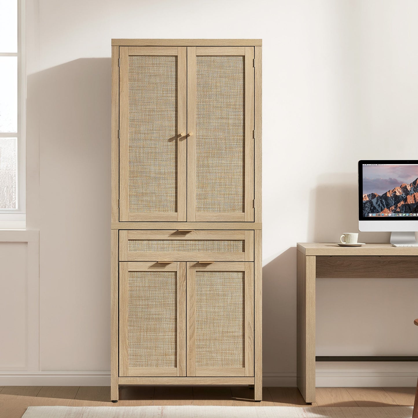 Savanna Pantry Cabinet,Rattan Door