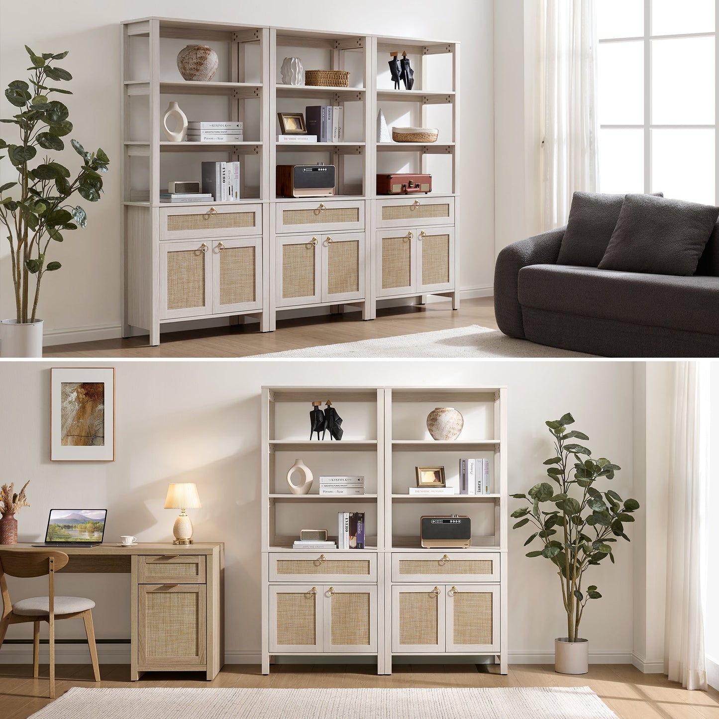 Terra 68.5Inch Bookshelf with Drawers