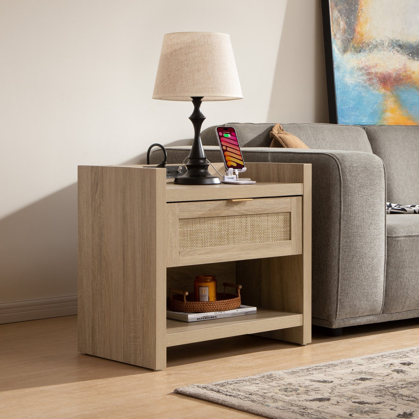 Savanna Rattan Nightstand with Drawer