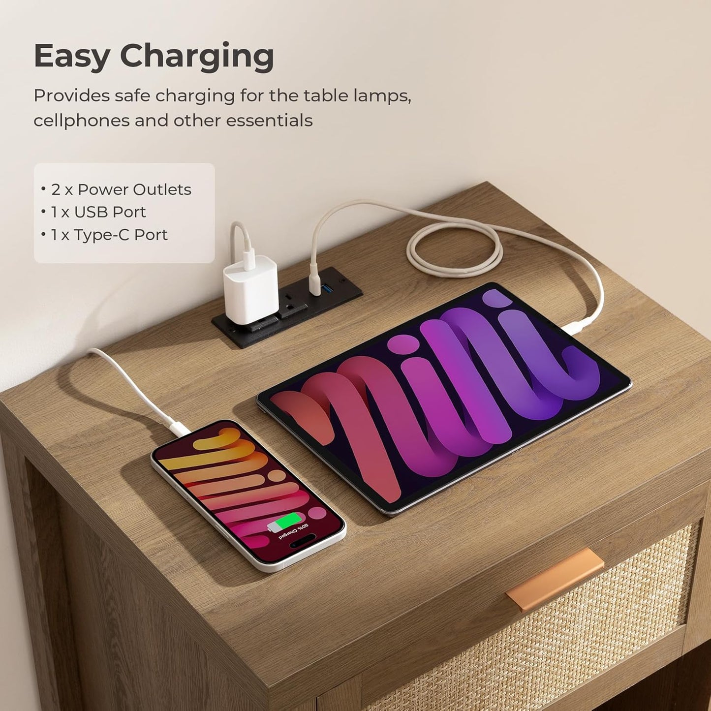 Savanna Wardrobe, Vanity Table, Nightstand with Charger Sets