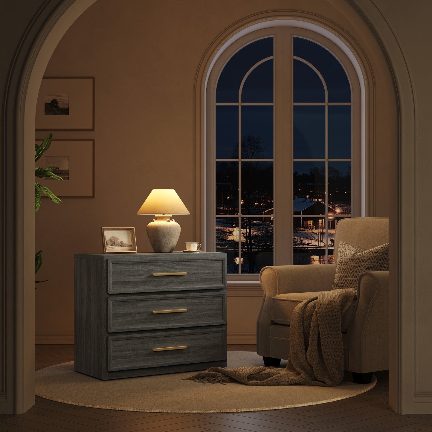 Crescent Nightstand, 3 Drawers