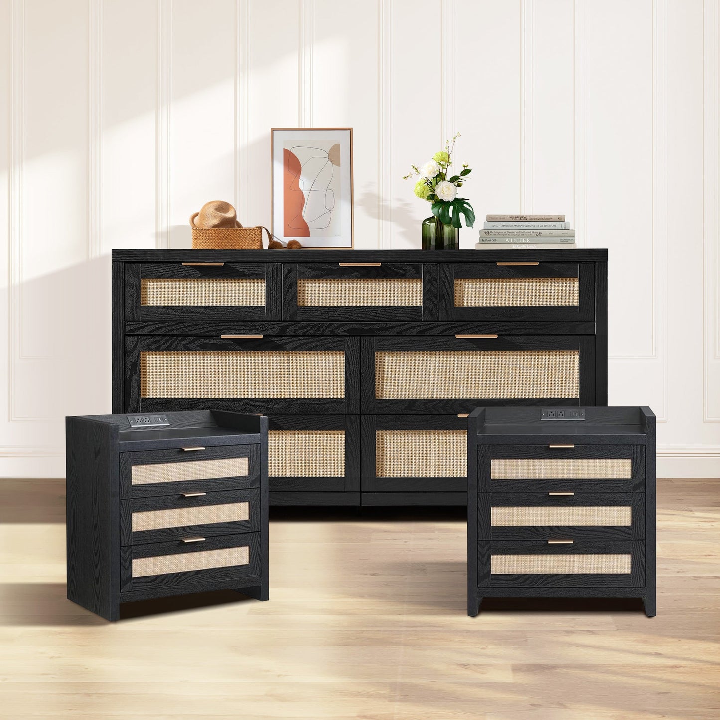 Savanna Rattan Dresser and Nightstands Set