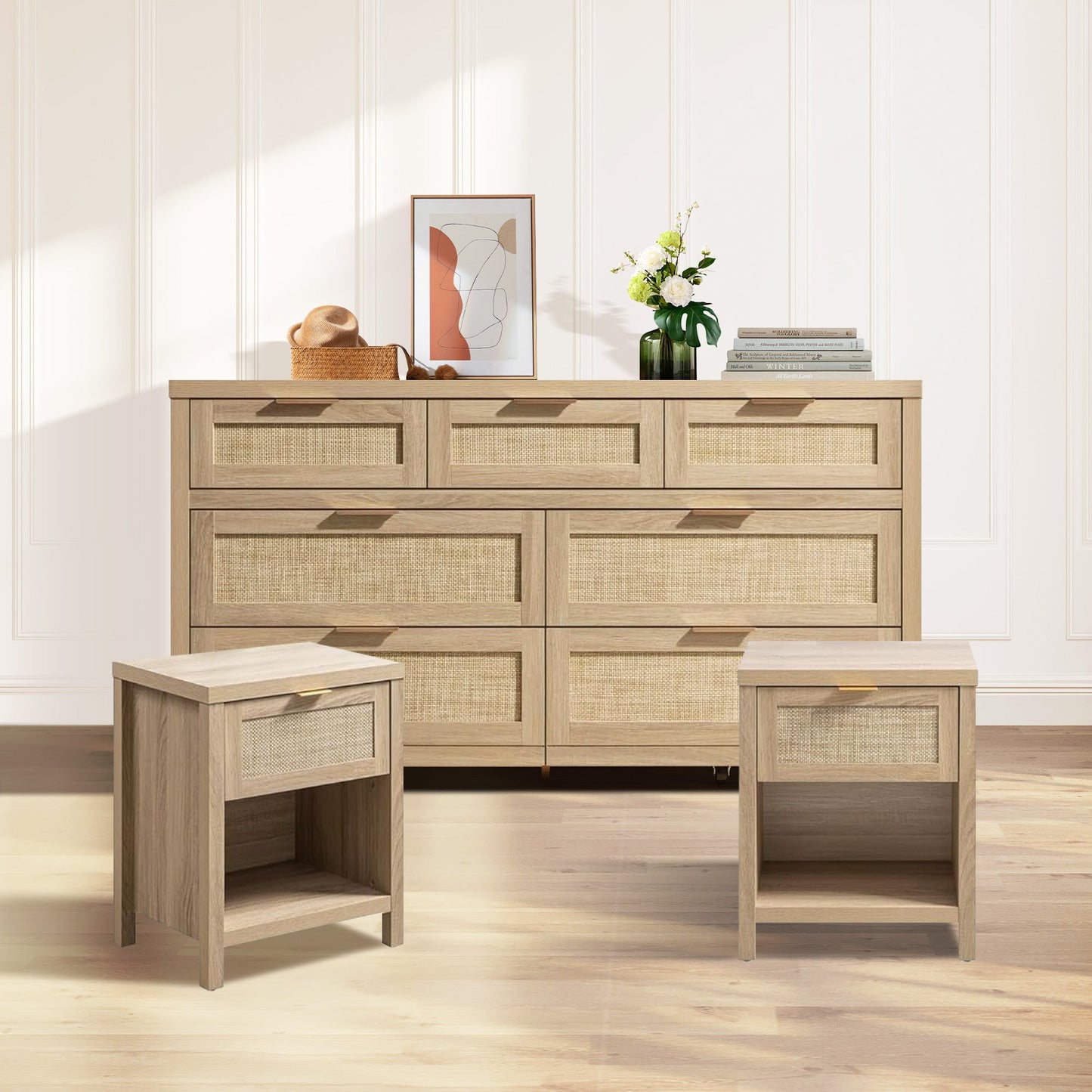 Savanna Nightstands and 7 Drawers Dresser Set