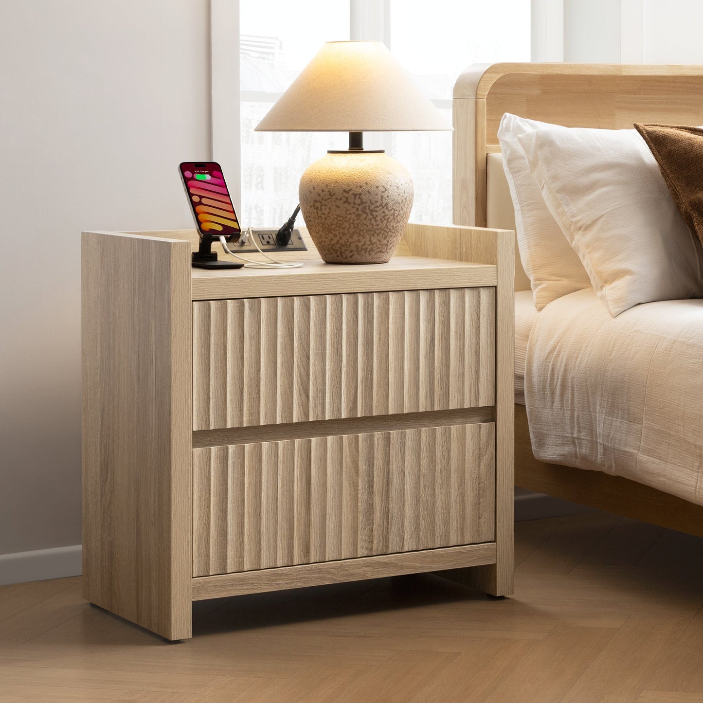 Prelude Night Table with Drawers and Charger