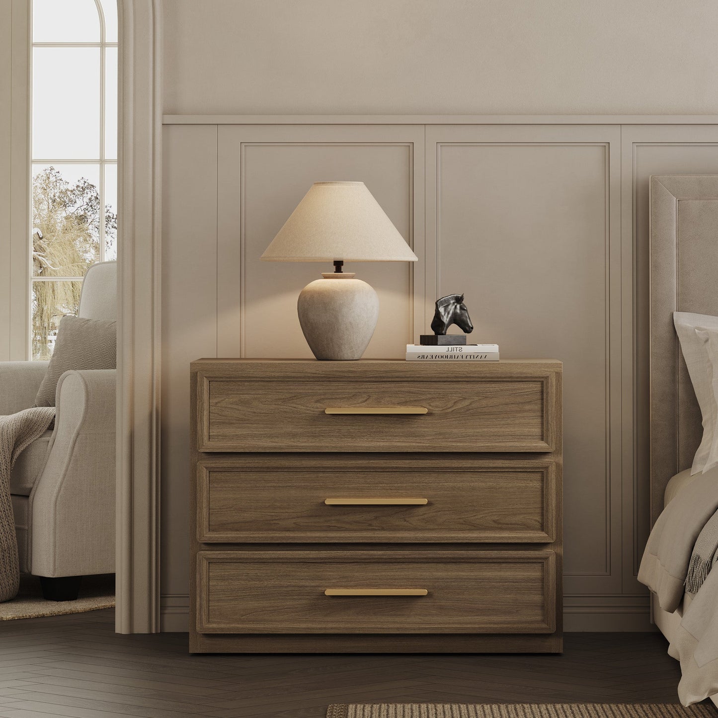 Crescent Nightstand, 3 Drawers