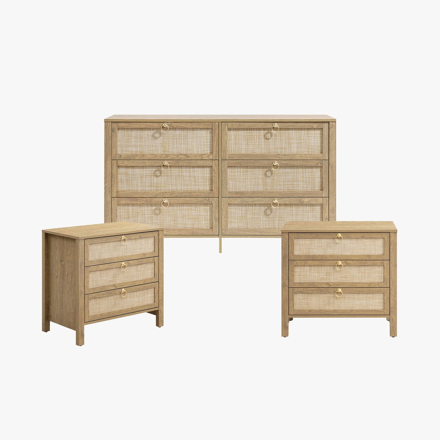 Terra 6 Drawers Dresser And Nightstands Sets, Golden Handle