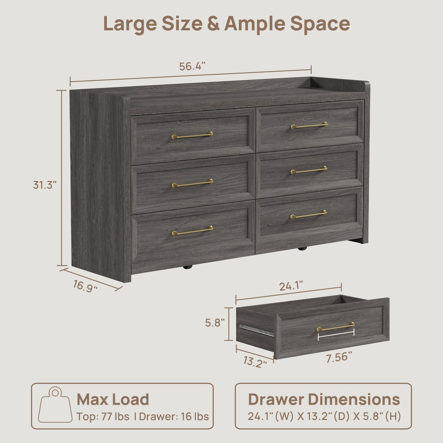 Helio White 6 Drawers Dresser