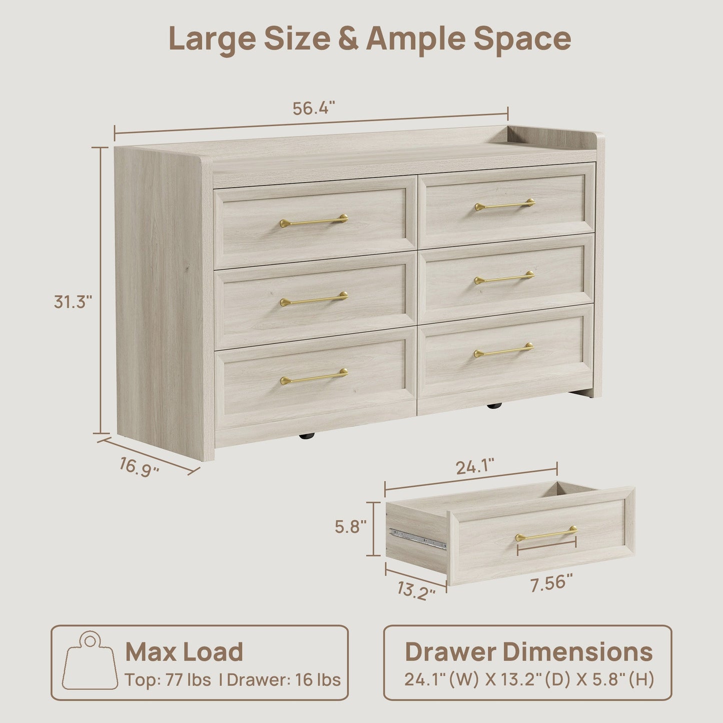 Helio White 6 Drawers Dresser