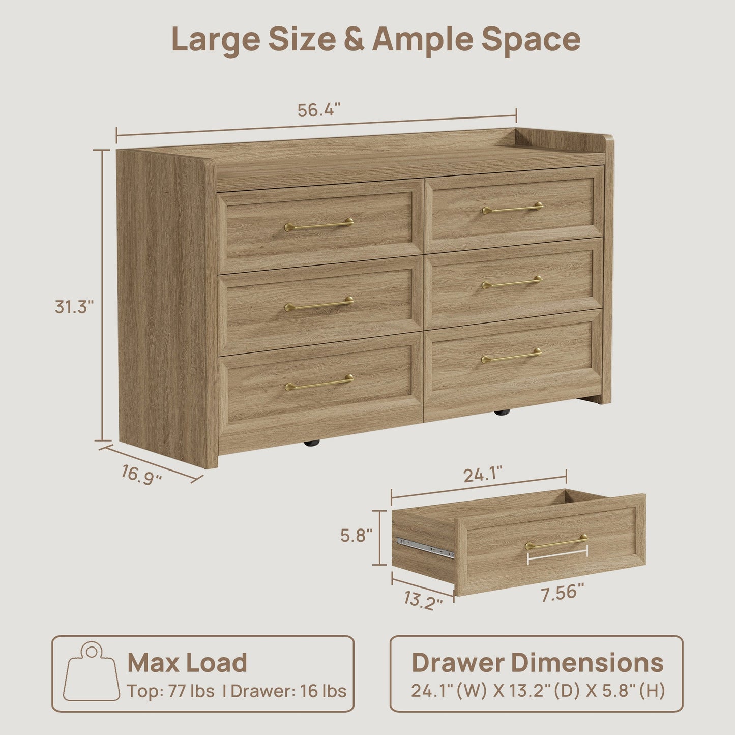 Helio White 6 Drawers Dresser