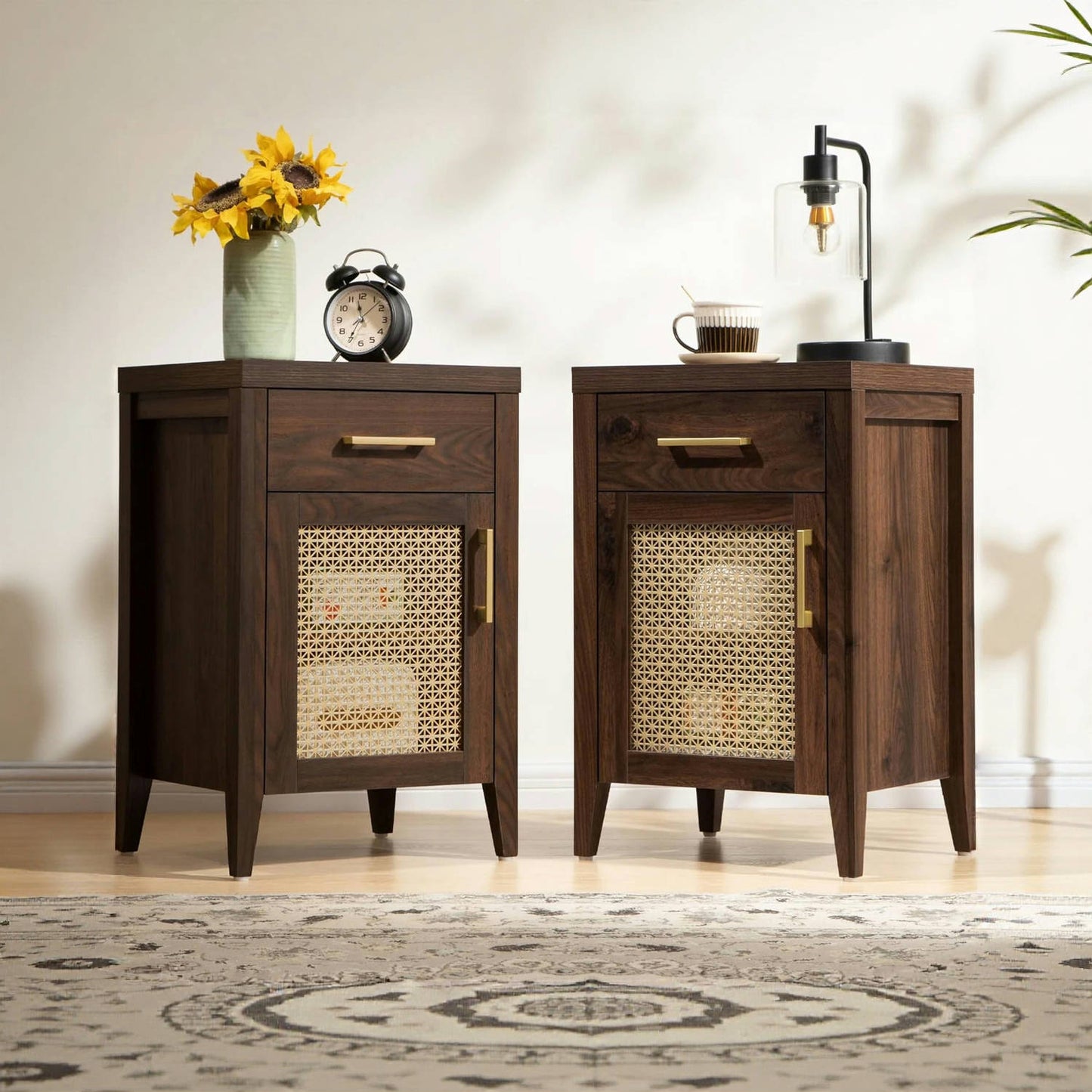 Andy Nightstand with Golden Mesh Door