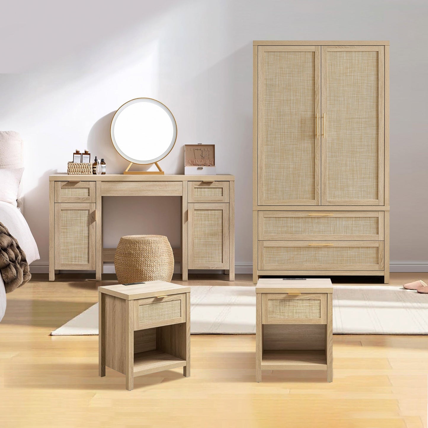 Savanna Wardrobe, Vanity Table, Nightstand with Charger Sets