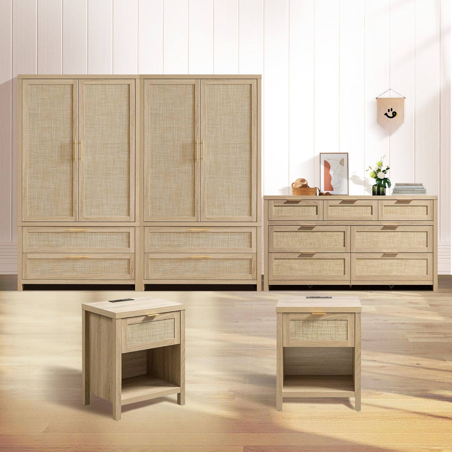 Savanna Wardrobes Closet, Dresser and Nightstand with Charging Set