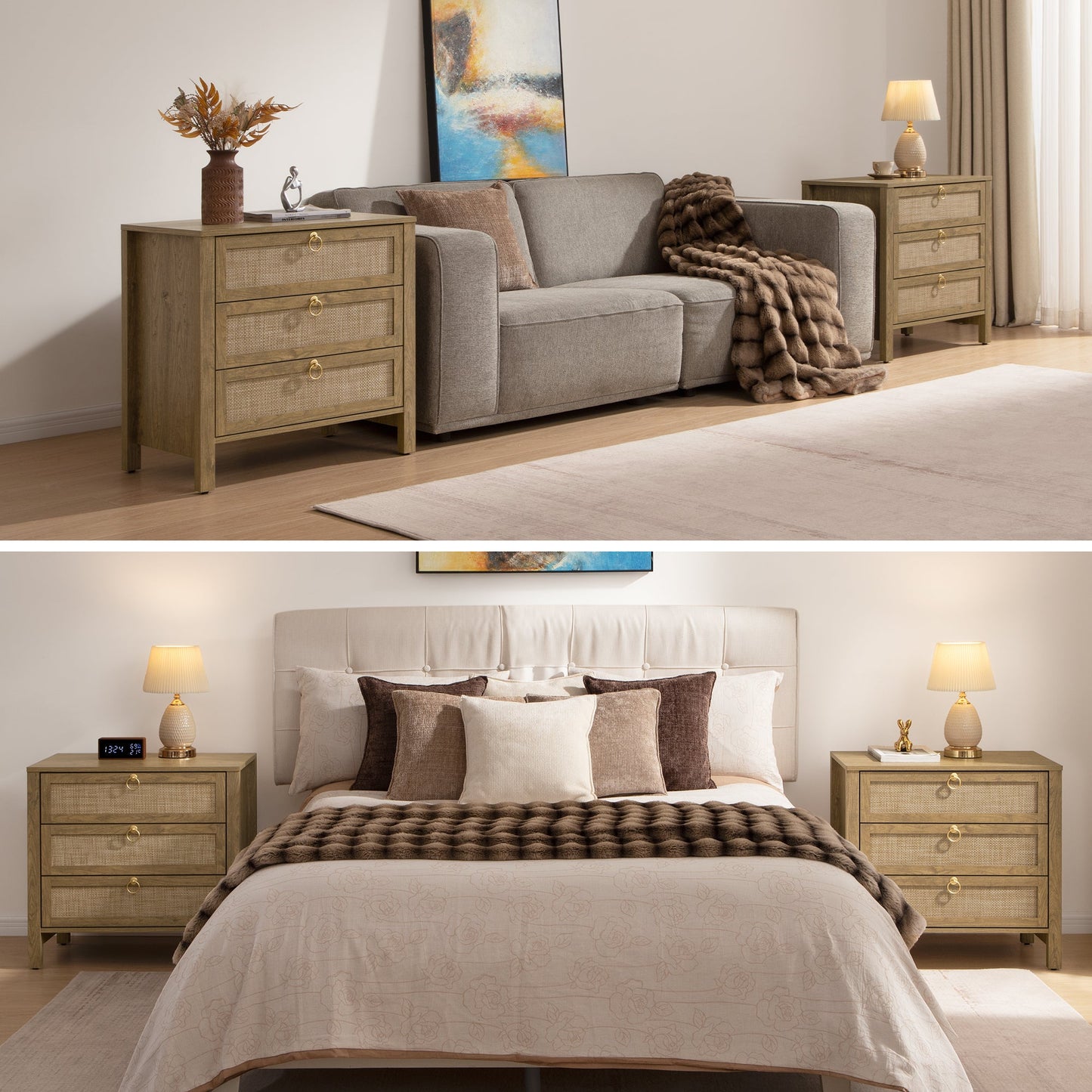 Terra Dresser and 3 Drawers Nightstands Set