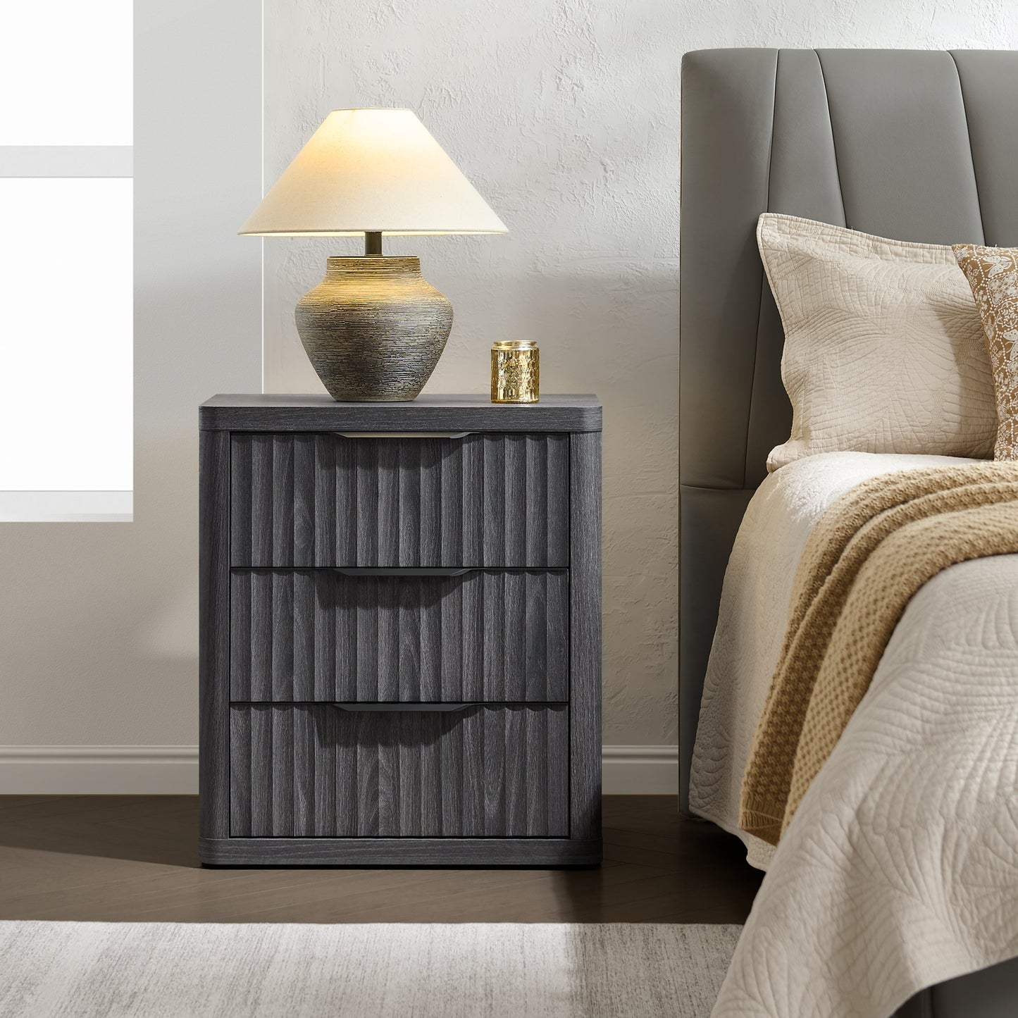 Cas 6 Drawers Dresser and 3 Drawers Nightstands Set for Bedroom