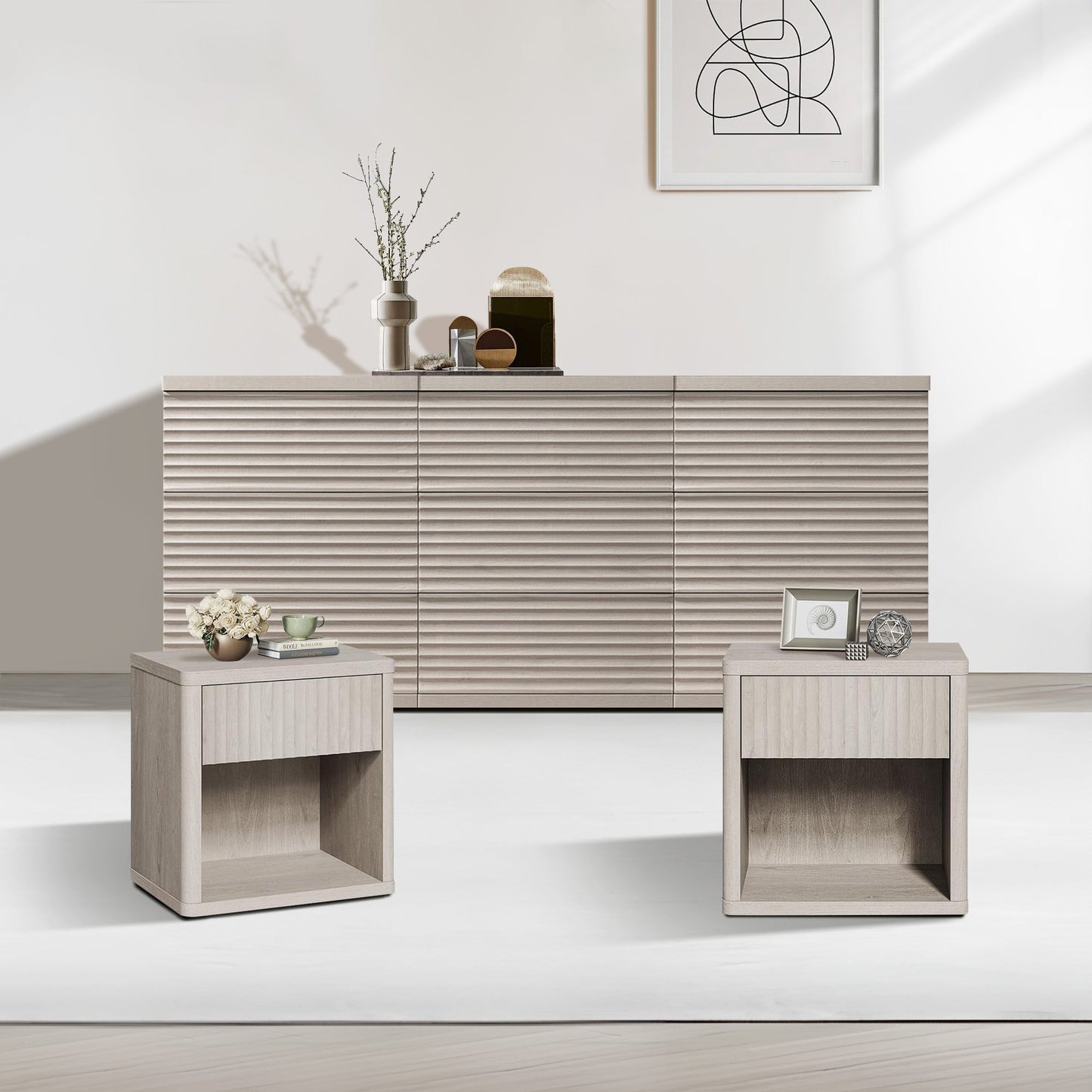 Stria Dresser and Night Tables Set