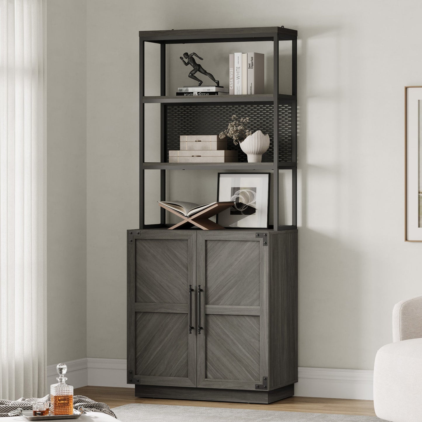 Willow 2 Doors Bookshelf, 75.3 Inch Tall
