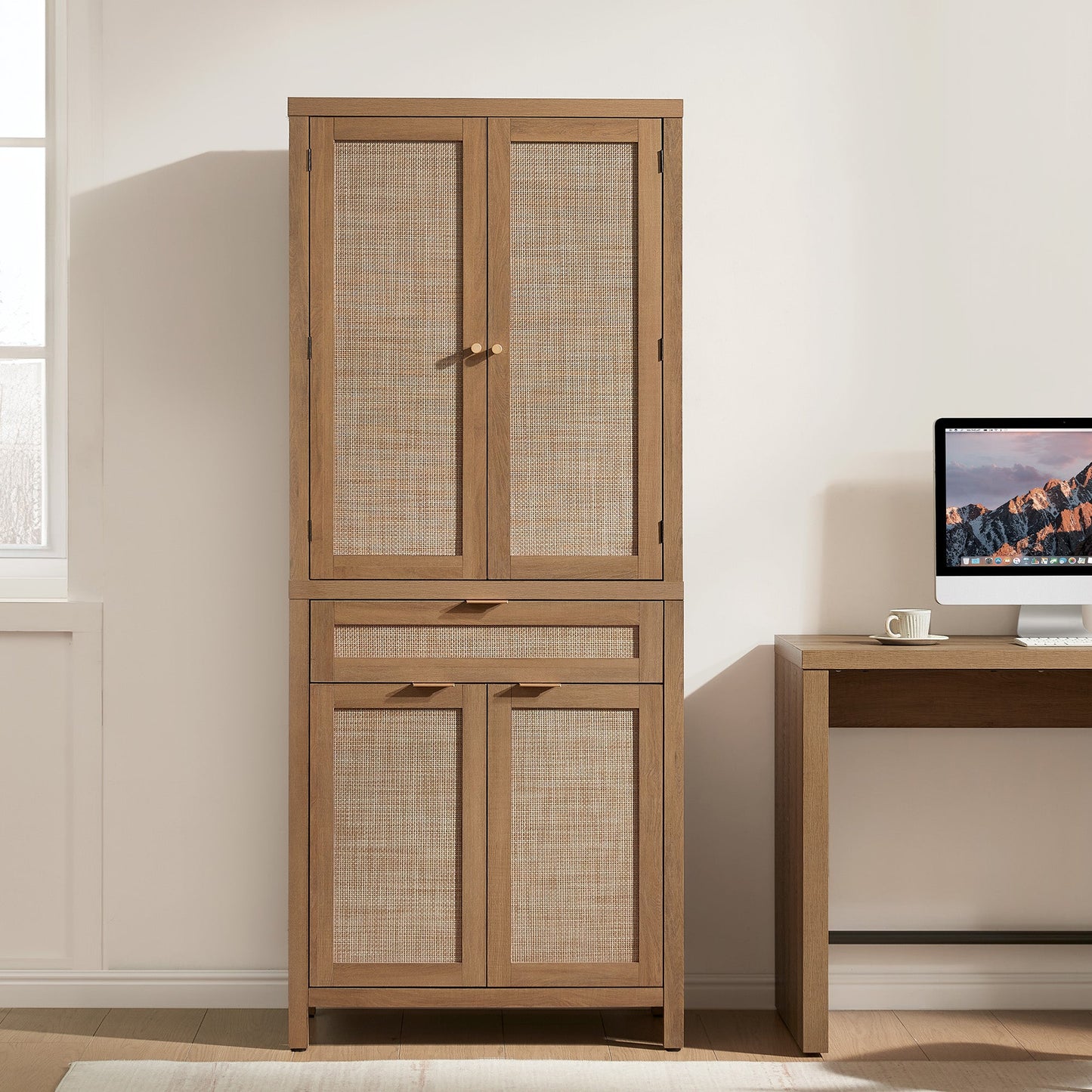 Savanna Pantry Cabinet,Rattan Door