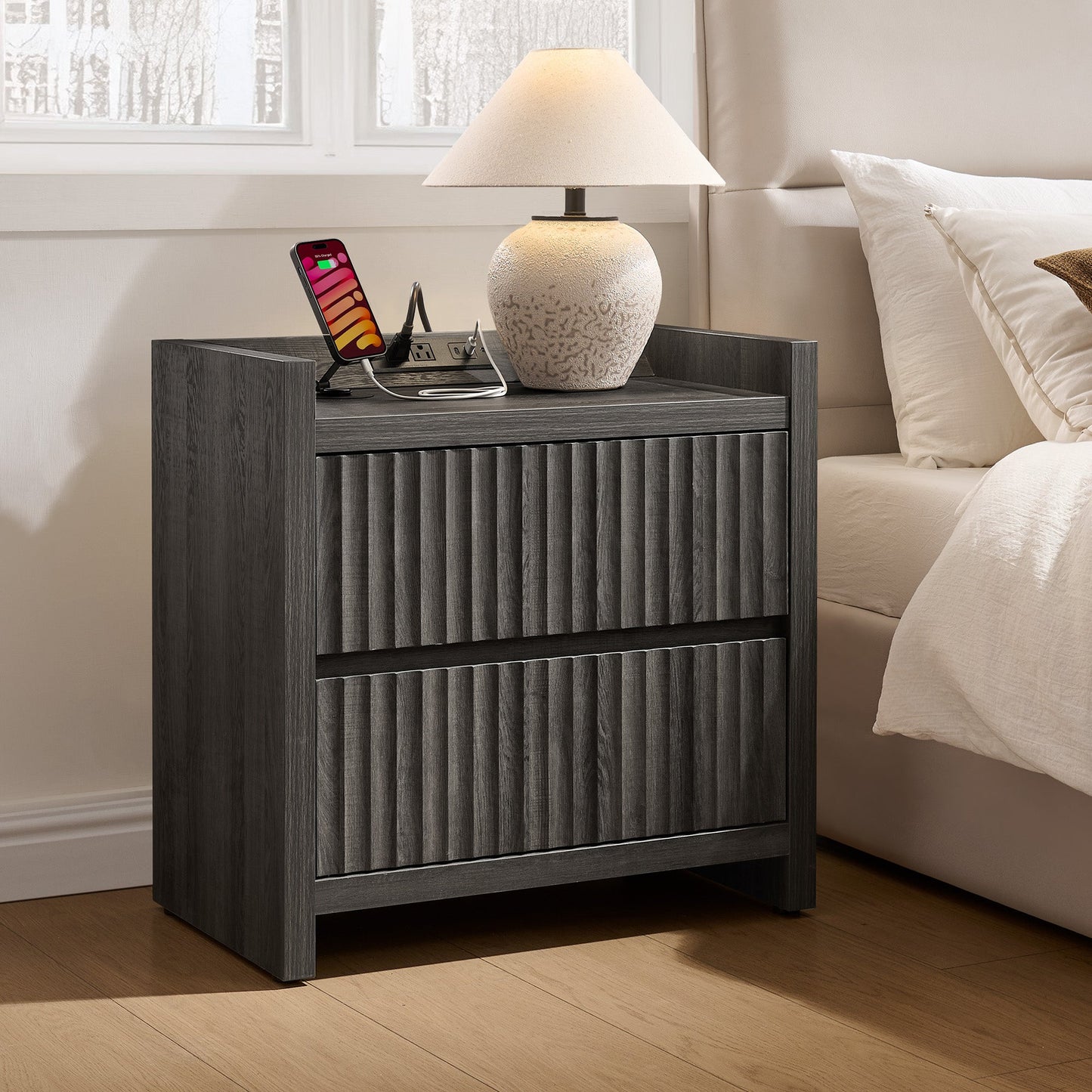 Prelude Night Table with Drawers and Charger
