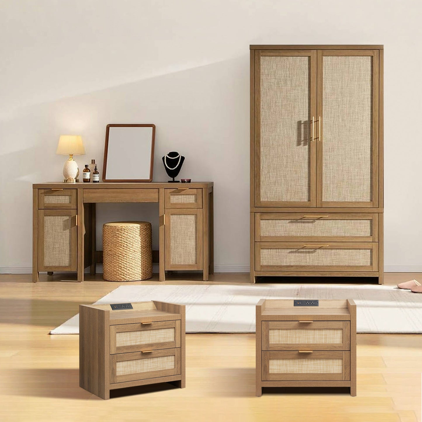 Savanna Vanity Table, Wardrobe and 2-Drawer Nightstand Set