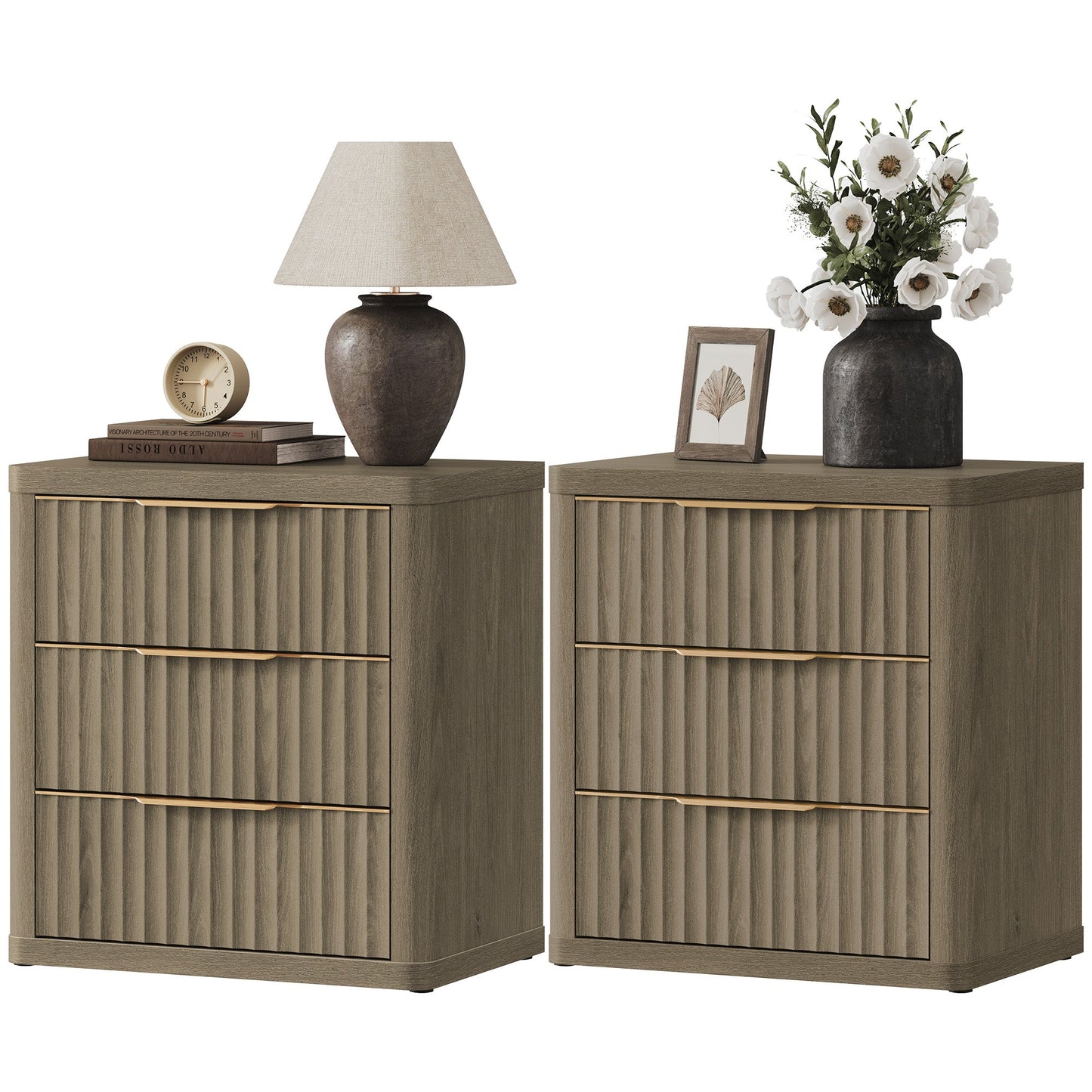 Cas Nightstands 3 Drawers, Golden Handle