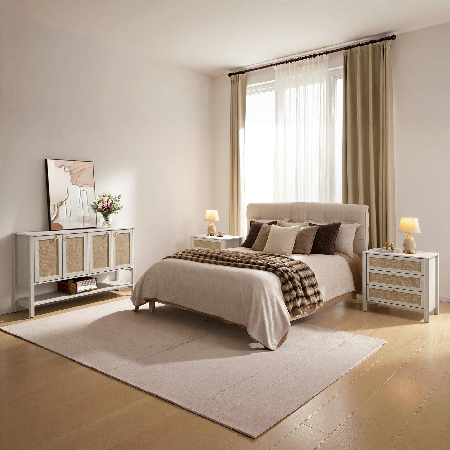 Terra 4 Doors Sideboard and 3 Drawers Nightstands Set