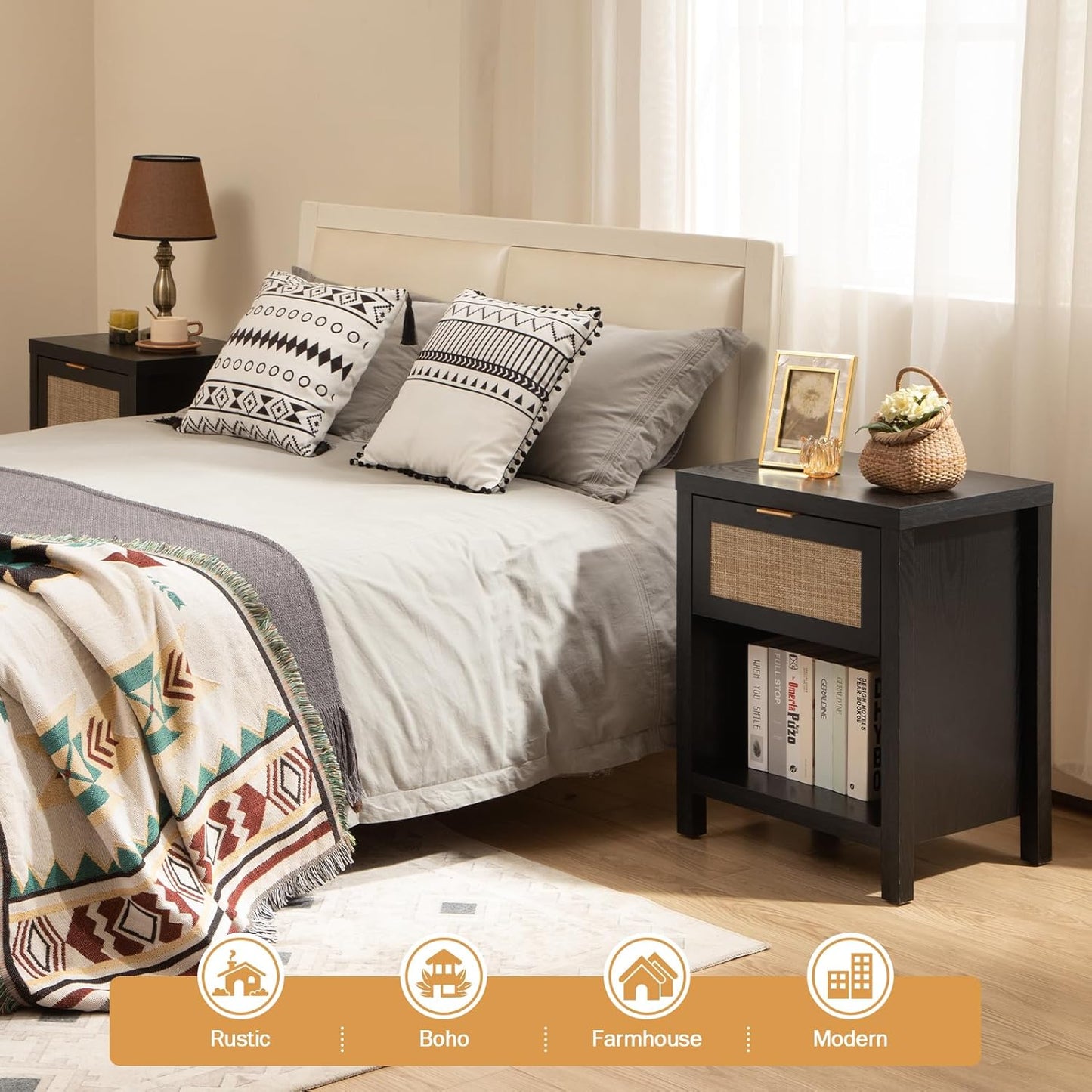 Savanna Rattan Nightstand with 1 Drawer