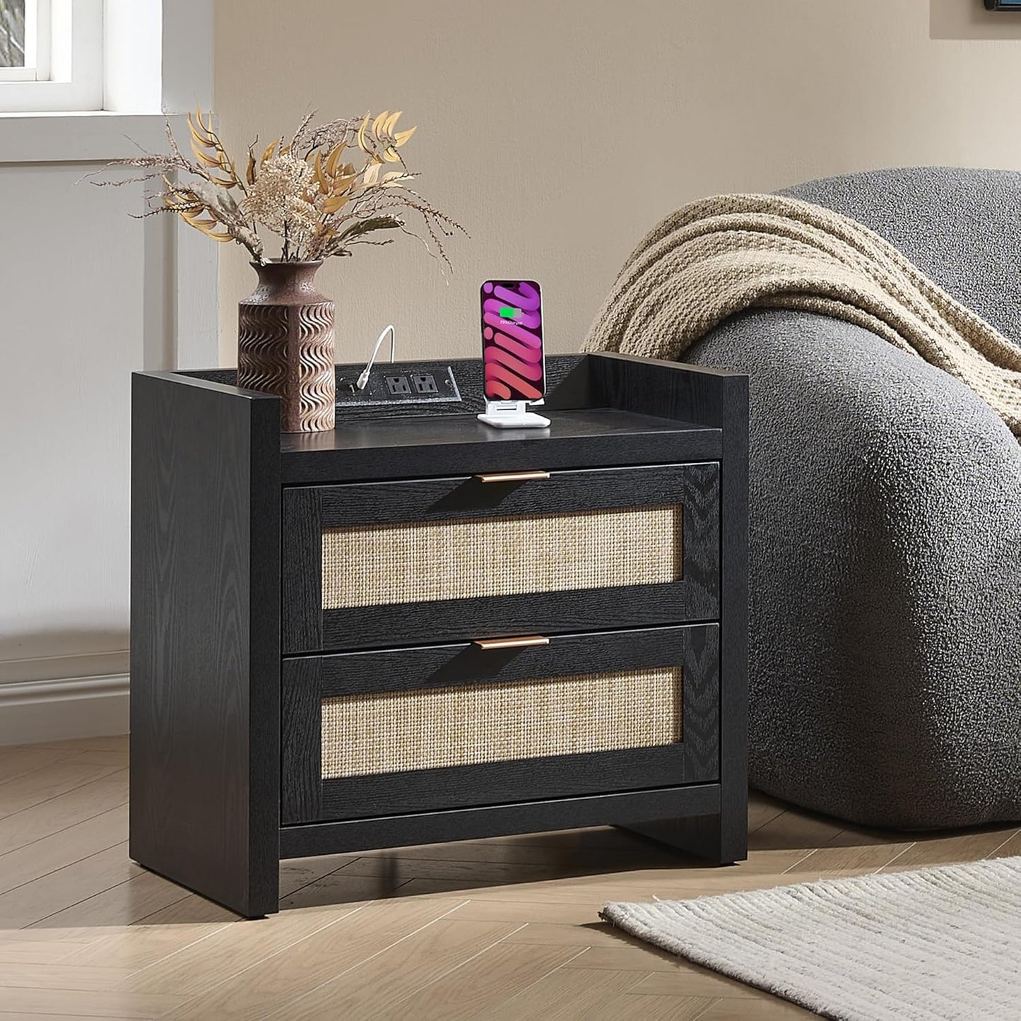 Savanna Black Nightstand with Drawer