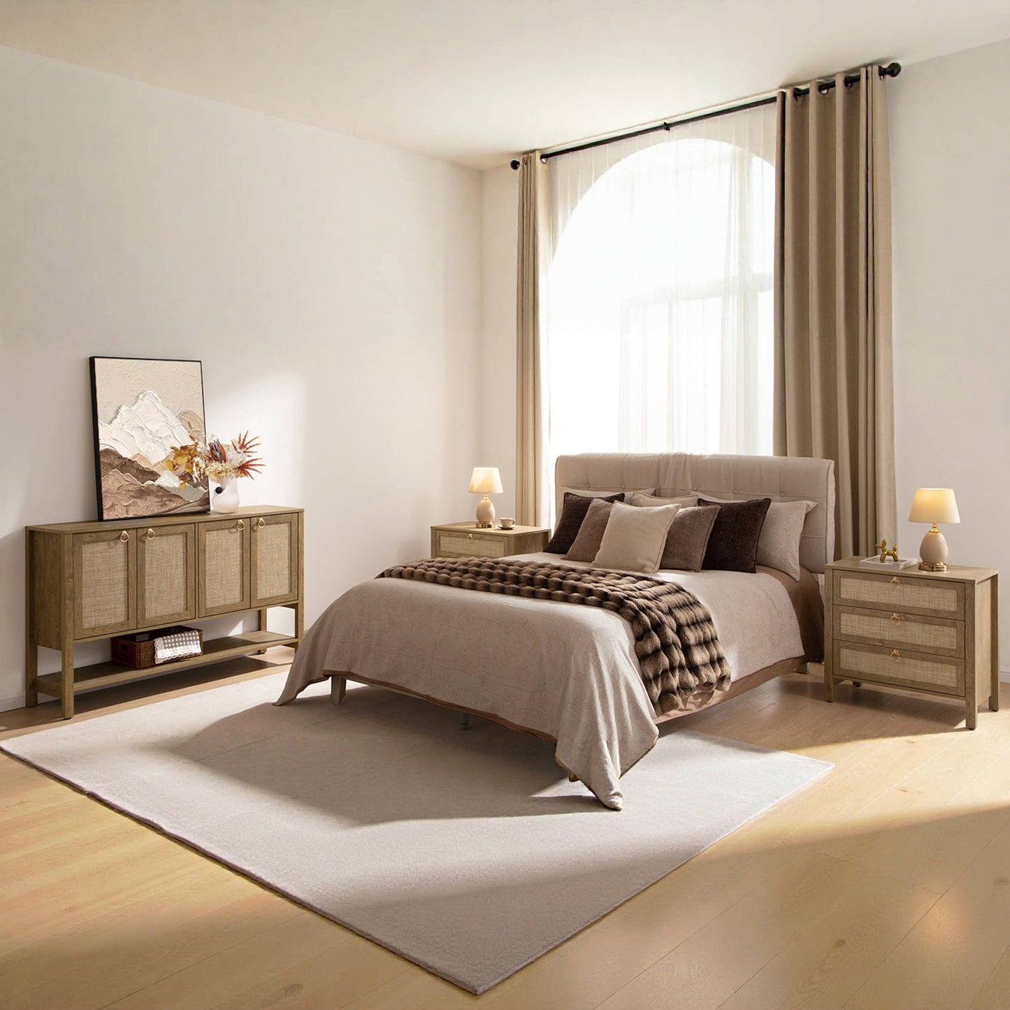 Terra 6 Drawers Dresser And Nightstands Sets, Golden Handle