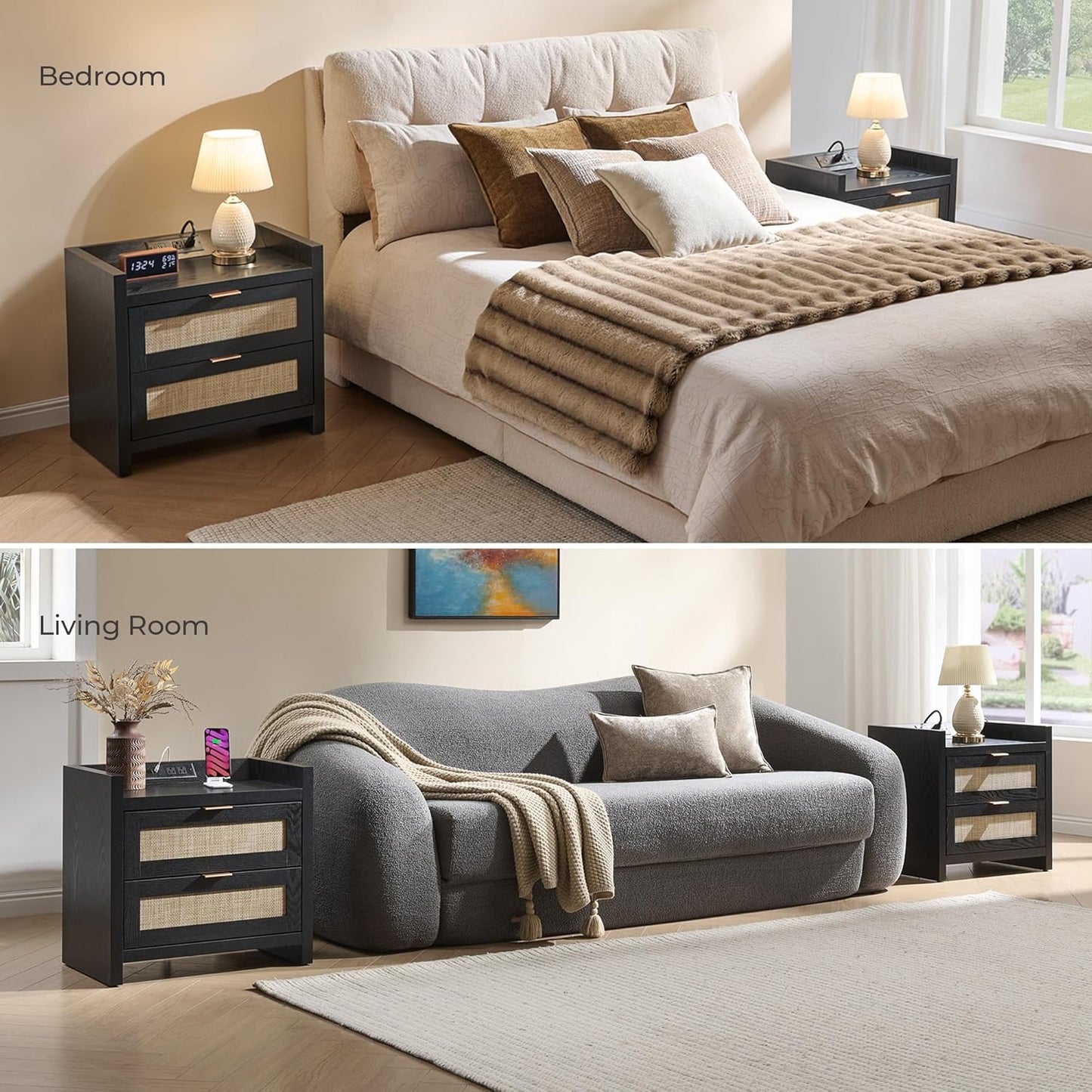 Savanna Black Nightstand with Drawer