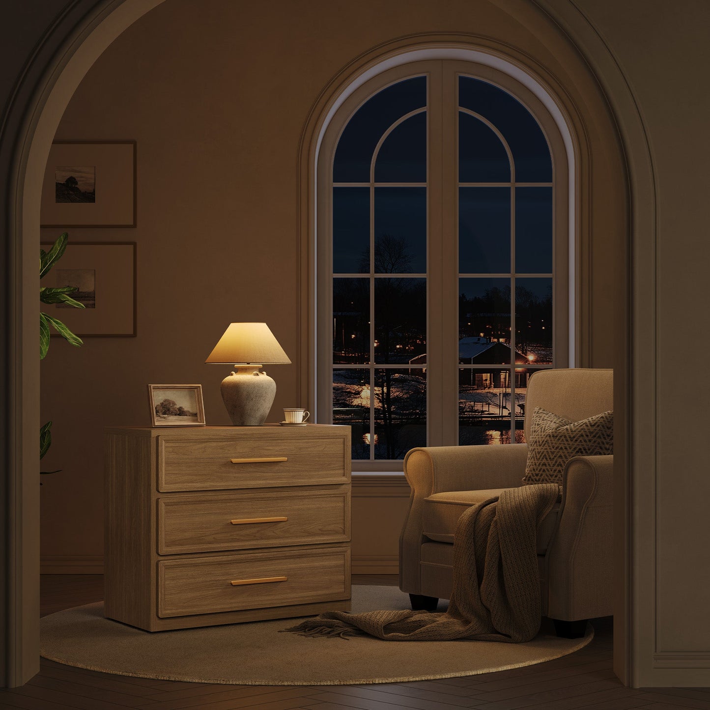 Crescent Nightstand, 3 Drawers