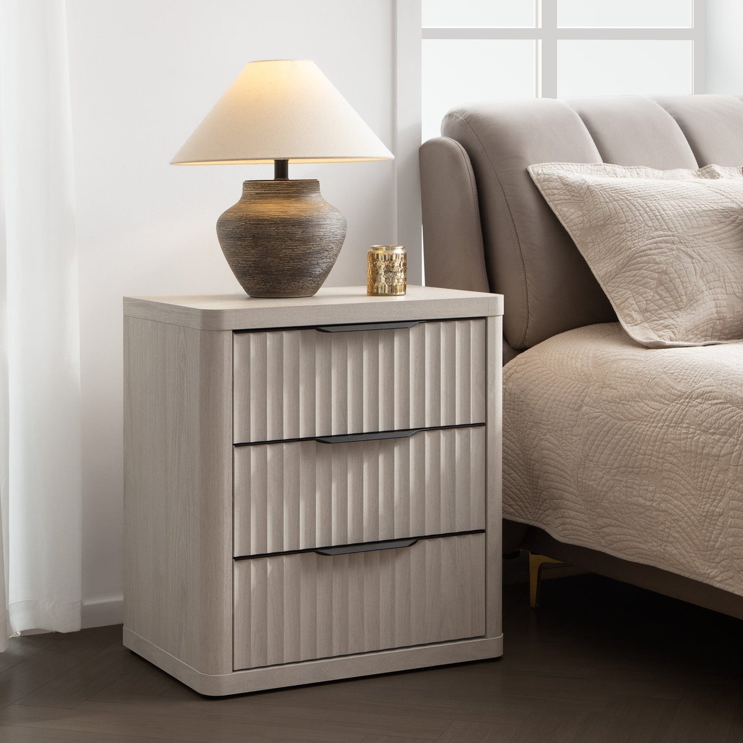 Cas 6 Drawers Dresser and 3 Drawers Nightstands Set for Bedroom