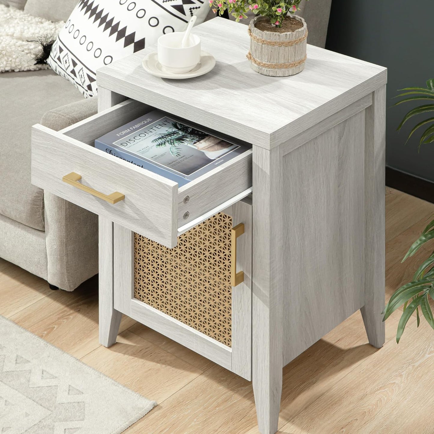 Andy Nightstand with Golden Mesh Door