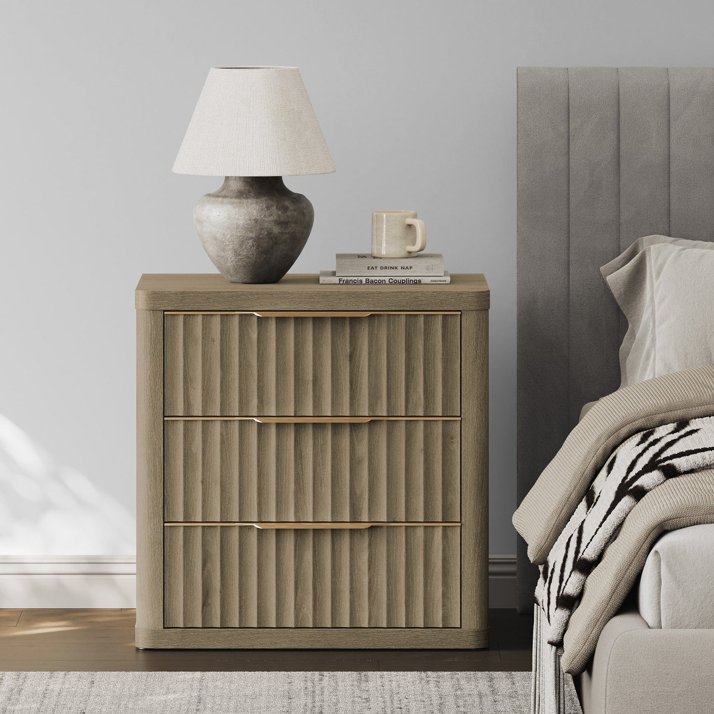 Cas Nightstands 3 Drawers, Golden Handle