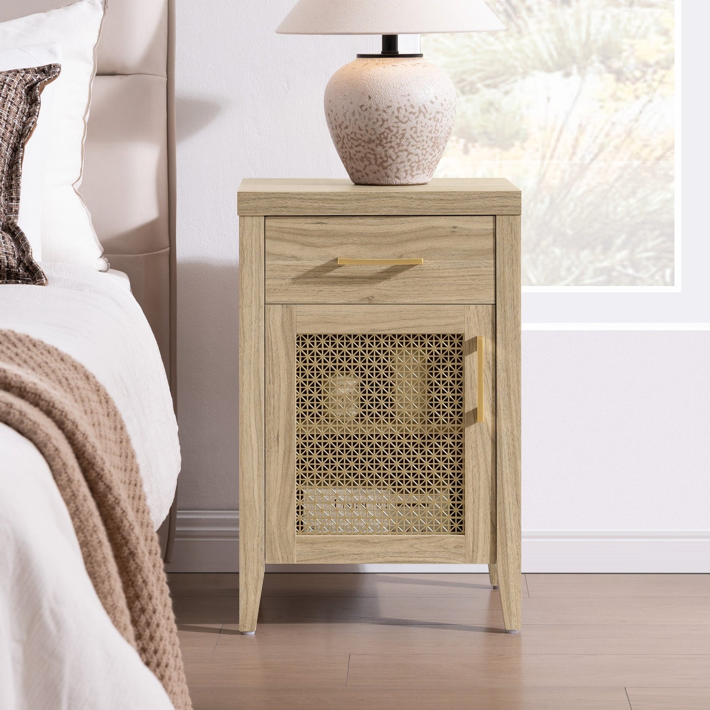 Andy Nightstand with Golden Mesh Door