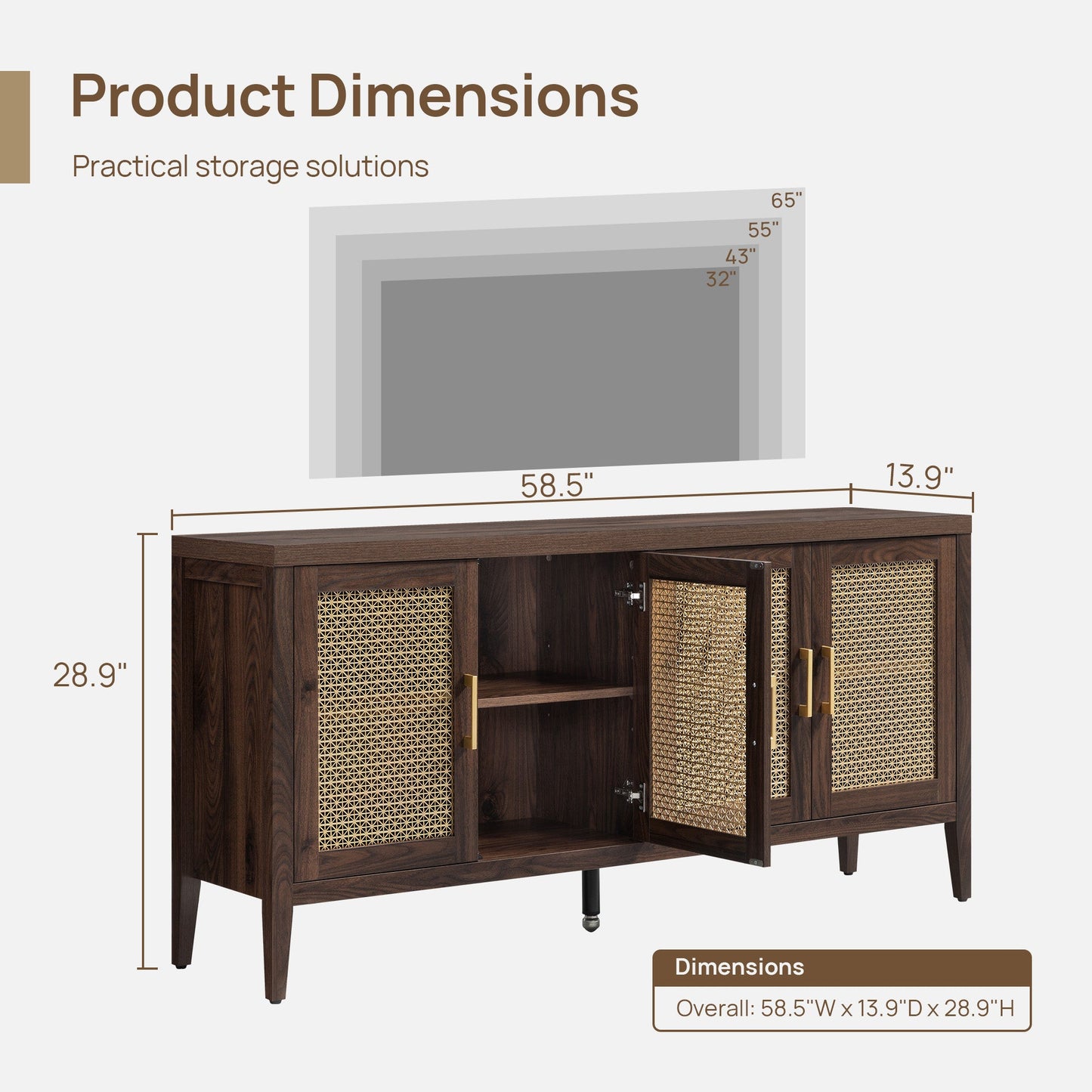 Andy TV Stand for 65 Inch TV and Bookcase Sets