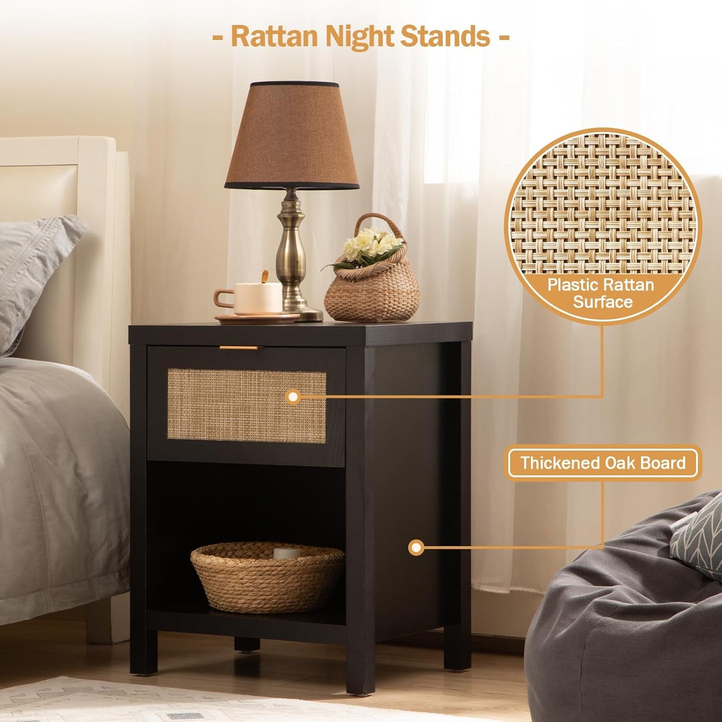Savanna Rattan Nightstand with 1 Drawer