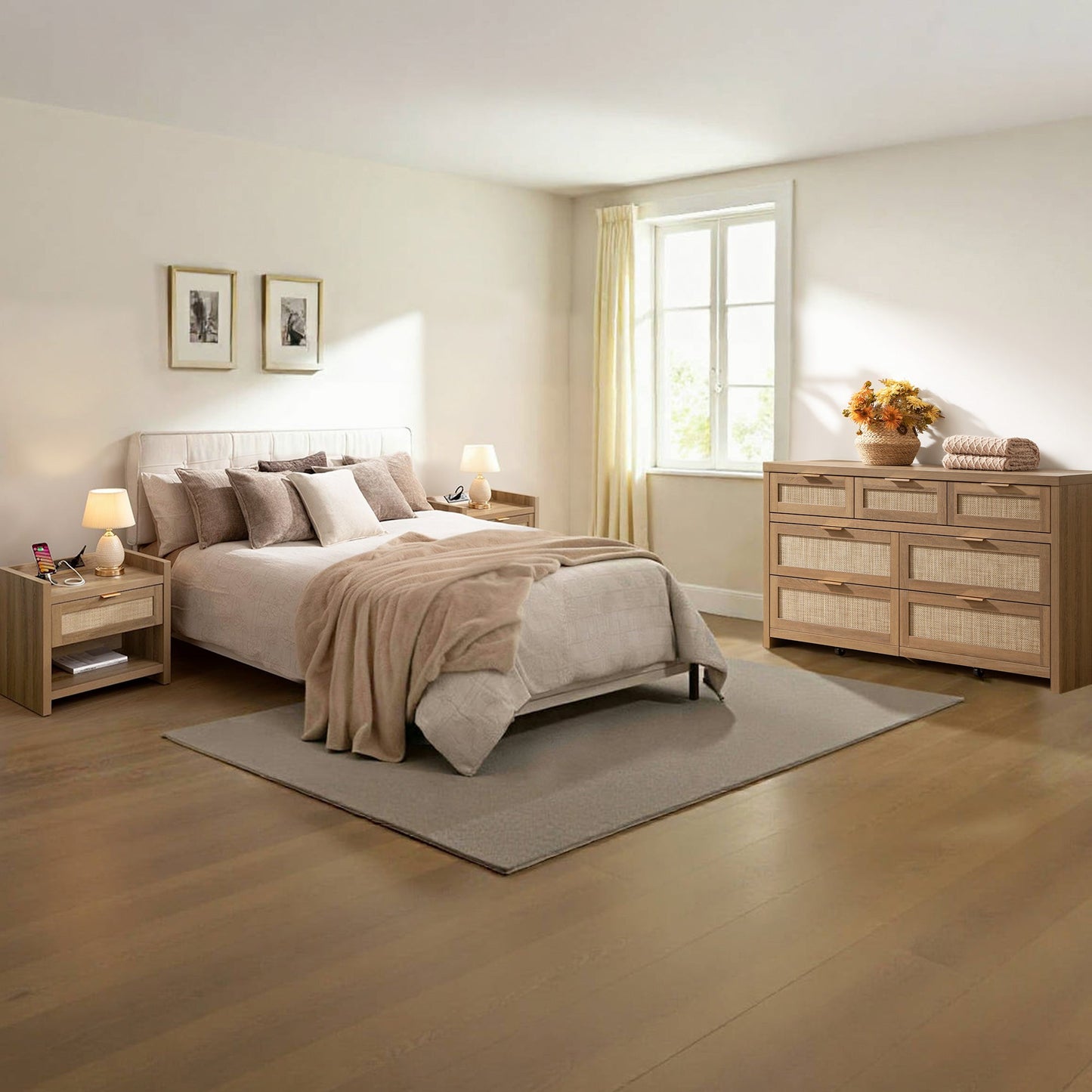 Savanna Nightstand with Charger and Dresser Set