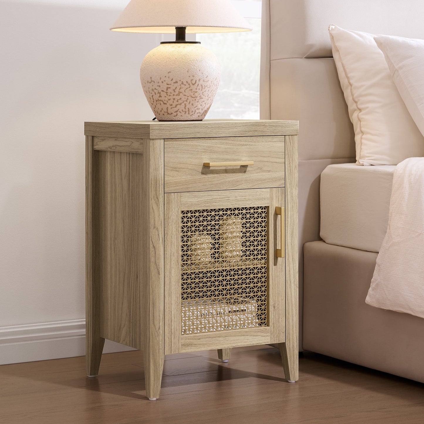 Andy Nightstand with Golden Mesh Door