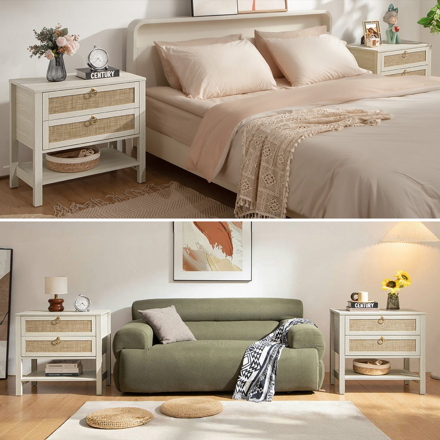 Terra White Nightstand, 25.6Inch Height